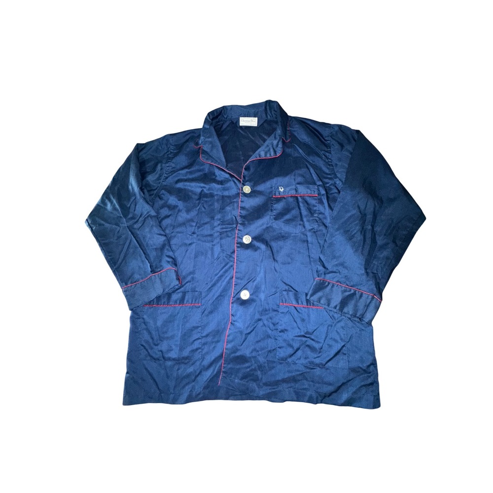 Christian Dior Monsieur Vintage Pajama Sleep Top Navy Blue Red Piping Mens XL